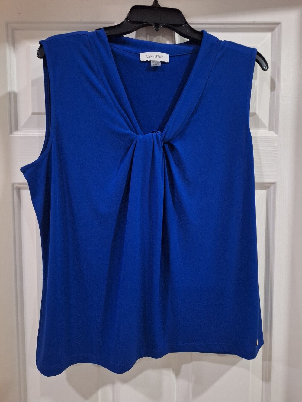 Calvin Klein Women's Sleeveless Knot-Front Top in Royal Blue Stretchy
